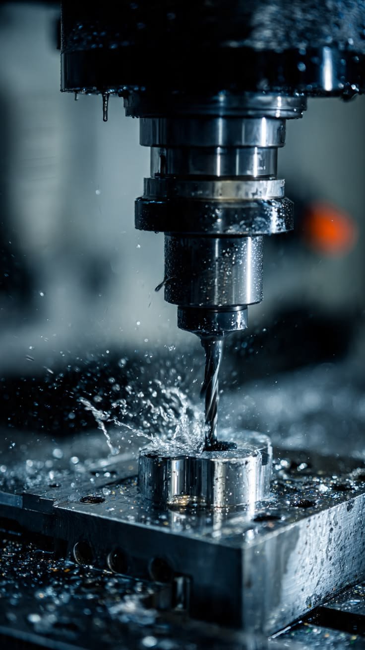 CNC machine cutting a metal component.